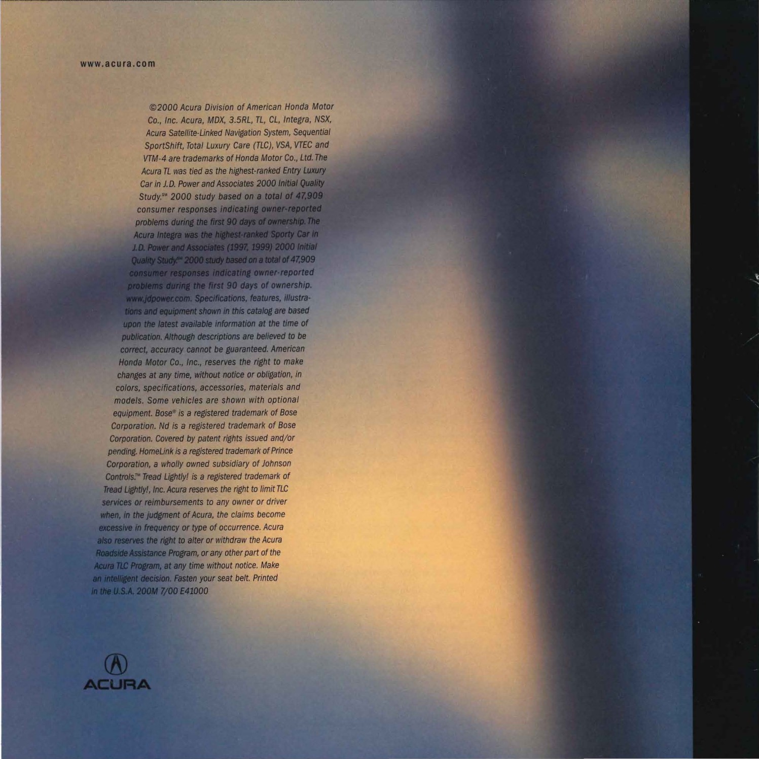 2001 Acura Brochure Page 1